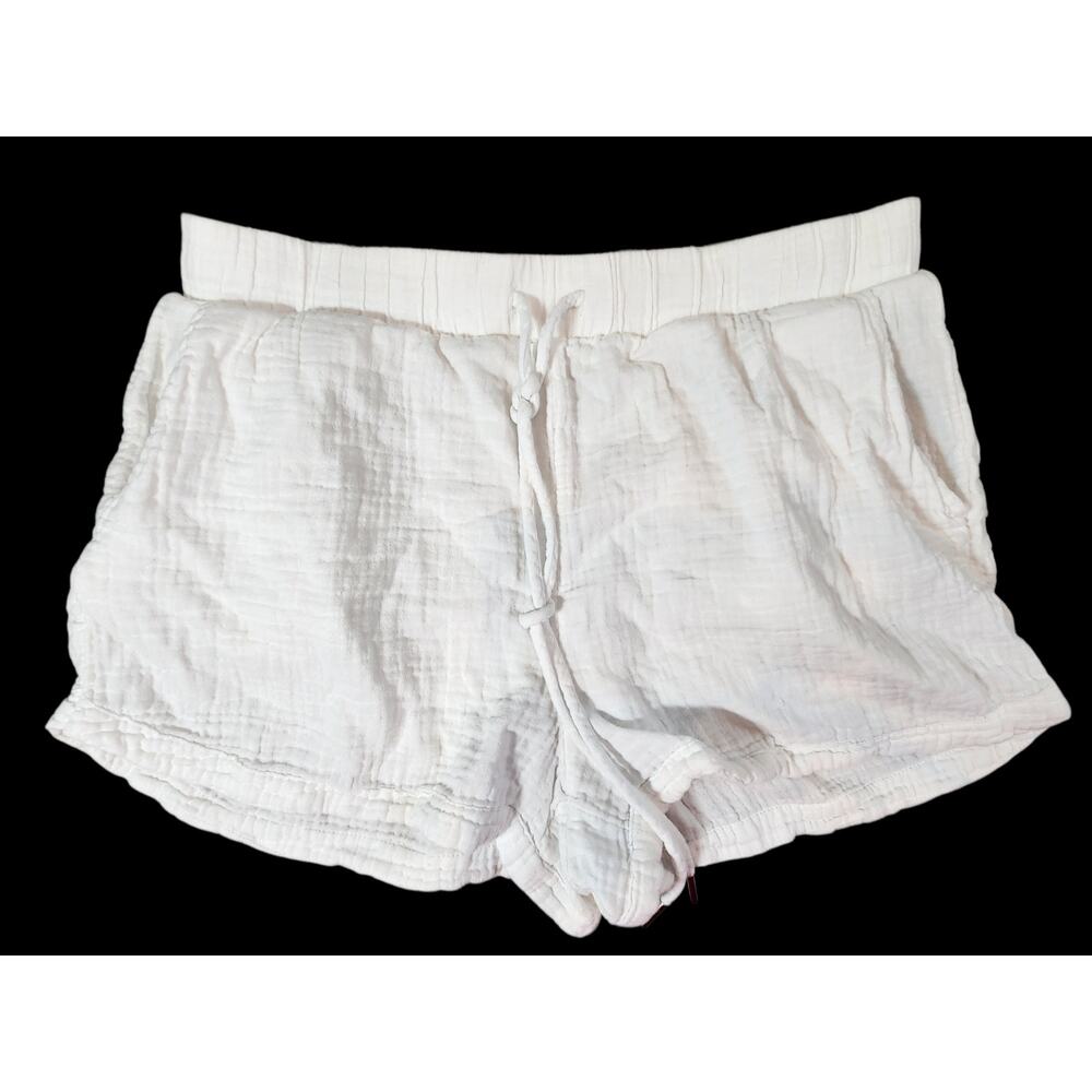 Calia womens sz large white gauze cotton shorts pull on stretch waist drawstring